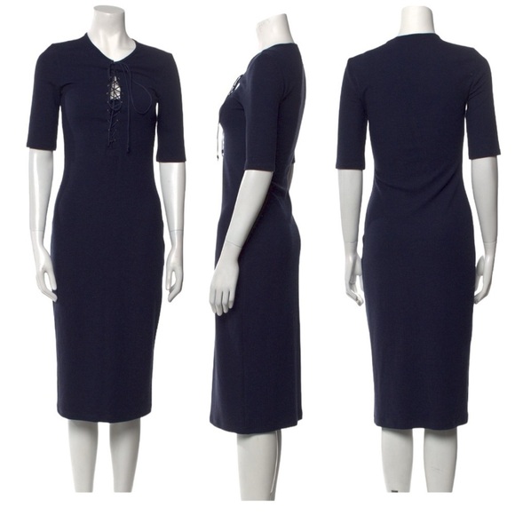 Derek Lam 10 Crosby Black Ribbed Knit Lace Up Bodycon Midi Dress Size 6 NEW - Picture 3 of 9